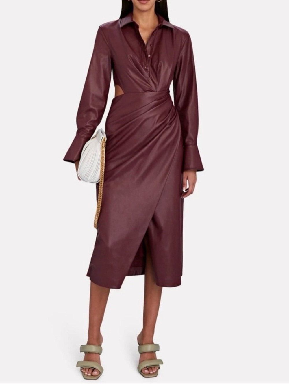 NWOT Jonathan Simkhai Burgundy Leather Wrap Midi Dress